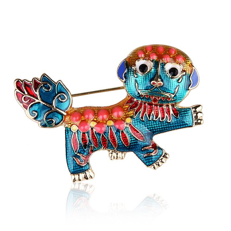 Zodiac Chinese Wind Drop Glaze Lion Brooch Vintage Corsage Ornament Sweater Pin Mascot Brooch
