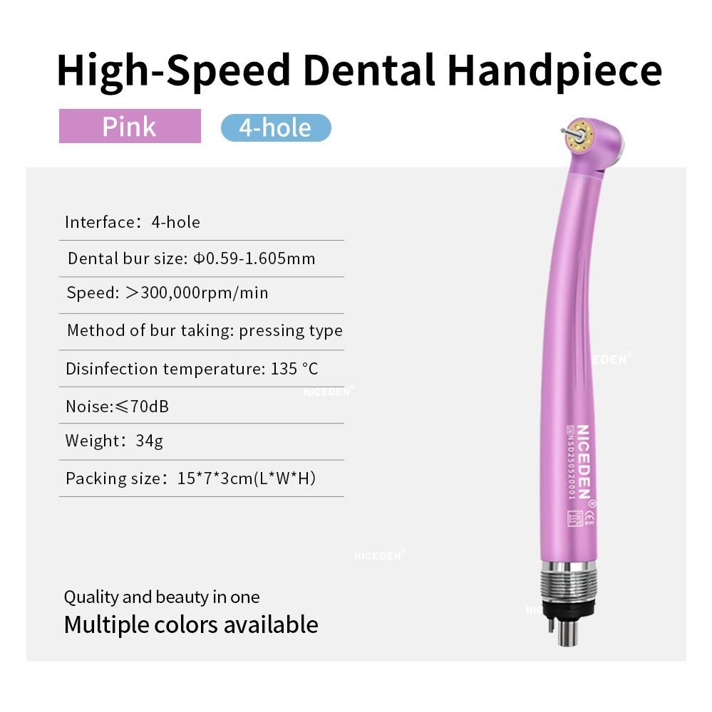 Niceden High-Speed Handpiece LED Push Button Standard Head 2/4 Holes Three Water Spray Air Oral Therapy Equipments Accessories 5 LED 5 Water Holes
