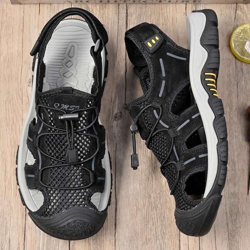 Fashion Non-Slip Leisure Walk Summer Flats Breathable Mens Sandals Genuine Leather Mens Casual Shoes Outdoor Men Beach Shoes Roman Shoes