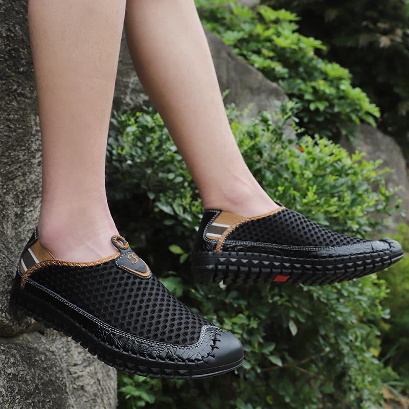 Large Size 38-48 Fashion Men's Summer Leather Breathable Casual Driving Shoes Loafers Flat Sandals Sports Sandals