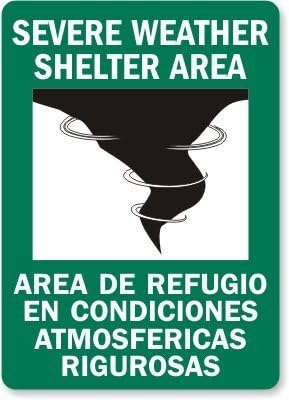 

Severe Weather Shelter Area (with Graphic) (Bilingual) Adhesive Signs and Labels Metal Sign 20x30cm（7.8x11.8inch）