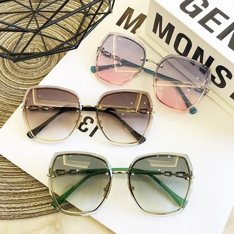 Mote Rammeløse Firkantede Solbriller For Kvinner   Designer Solbriller Vintage Nyanser Dame Rosa Briller Gafas De Sol