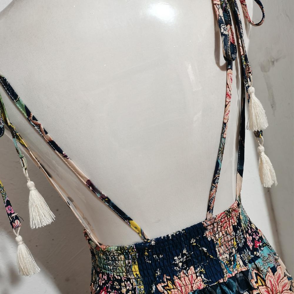 Spring Summer Deep V-neck Strap Dress Retro Vacation Beach Dress