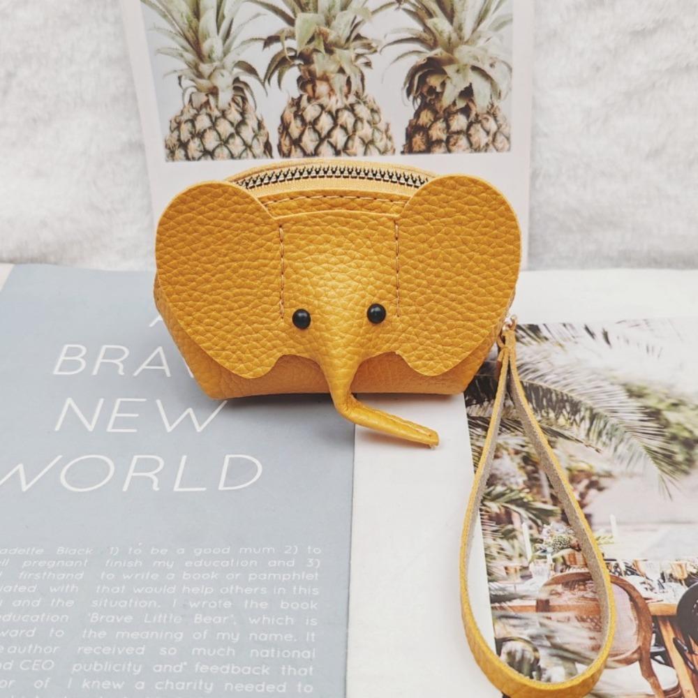 Versatile PU Elephant Bag Vintage Solid Color Bag Pendant Hasp Zipper Clutch with Loose Change Storage Coin Purse Outgoing