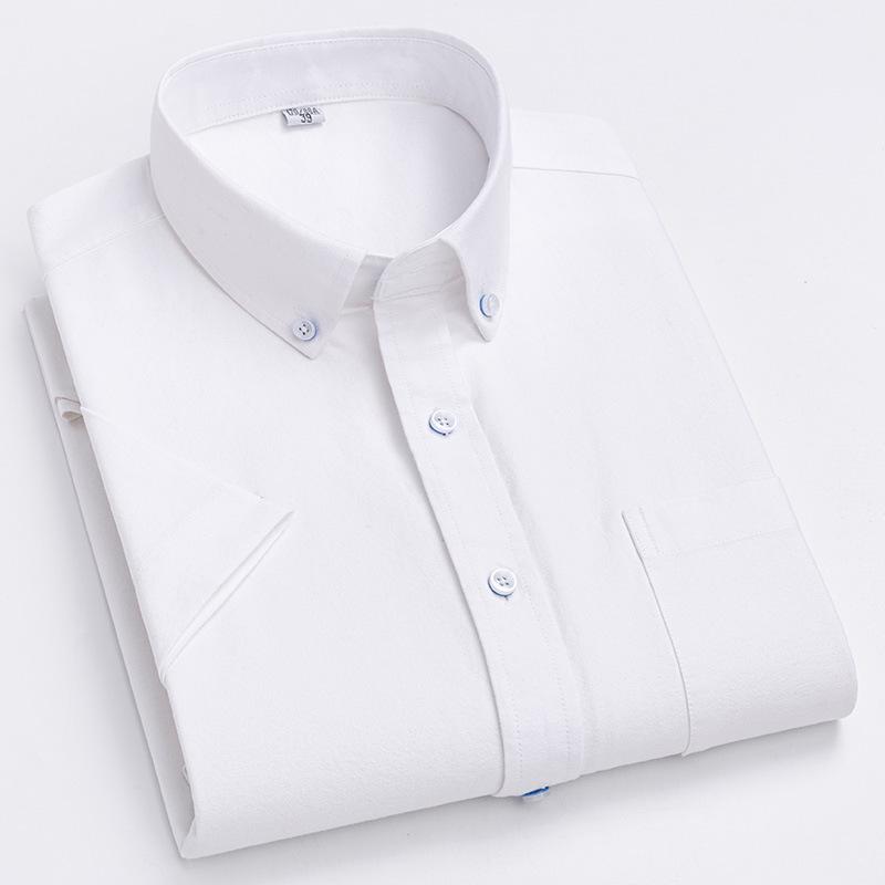Cămașă de vară pentru bărbați, din bumbac Oxford, cu mânecă scurtă, stil business casual, în carouri, cu dungi