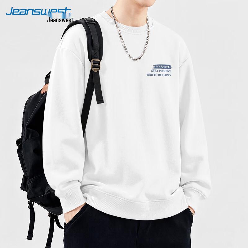 Jeanswest Men's Loose Fit Letter Print Crew Neck Sweatshirt