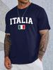 Grünes Unisex-T-Shirt Italia Letter Italienische Flagge Aufdruck Rundhalsausschnitt Baumwolle Kurzarm Mode Männlich Straße Sommer Weich Täglich Freizeitkleidung