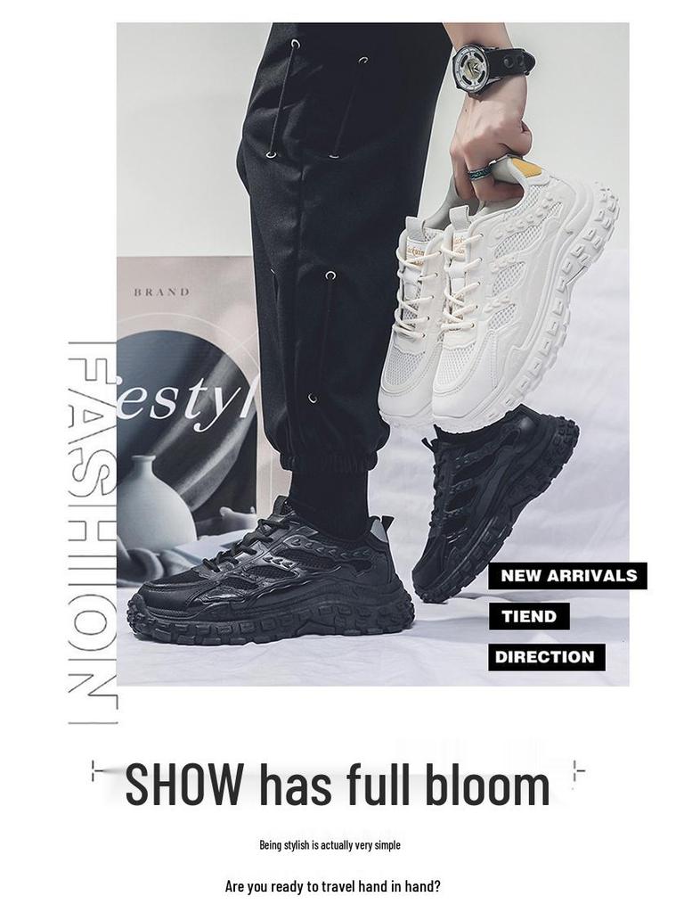 Men's Trendy Spring Mesh Sneakers - Breathable, Thick-Soled, Non-Slip Casual Dad Shoes