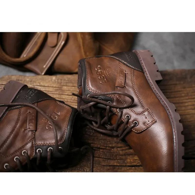 Mode Leder Herren Stiefeletten High Top Schuhe Outdoor Arbeit Freizeitschuhe Motorradstiefel Mode Herbst Braun Hombre Botas Para Hombre