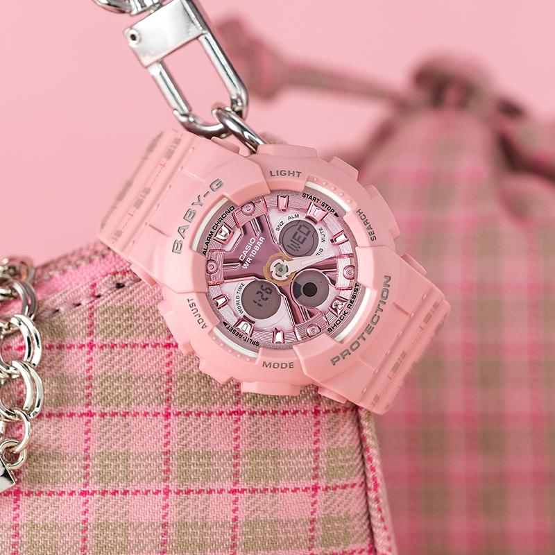 Casio BABY-G series gift box gift bracelet, retro campus style, quartz movement, Japanese and Korean watch, female watch, pink dial BA-130SP-4APFS