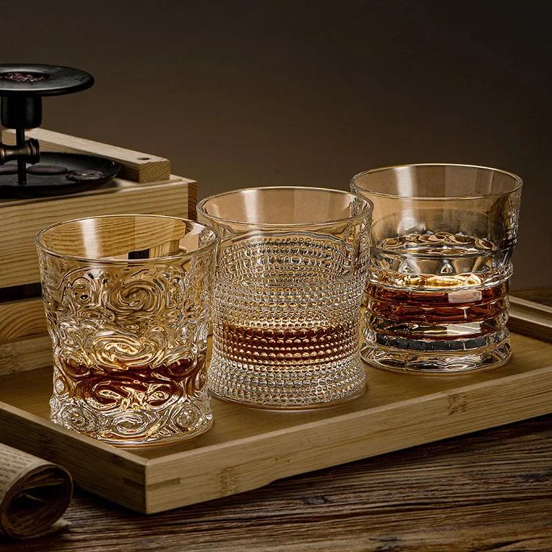 300ml Glas Kristall Tassen Kreatives Weinglas Reliefmuster Becher Trinkgeschirr Bar Party Whiskey Bierglas Transparentes Brandyglas
