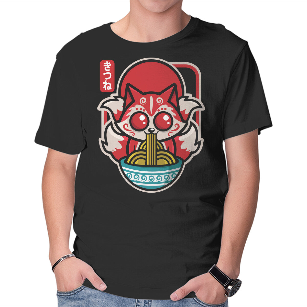 Unisex Crew Neck T-Shirt Kute Kitsune Graphic Short Sleeve Casual Tee XXXXL