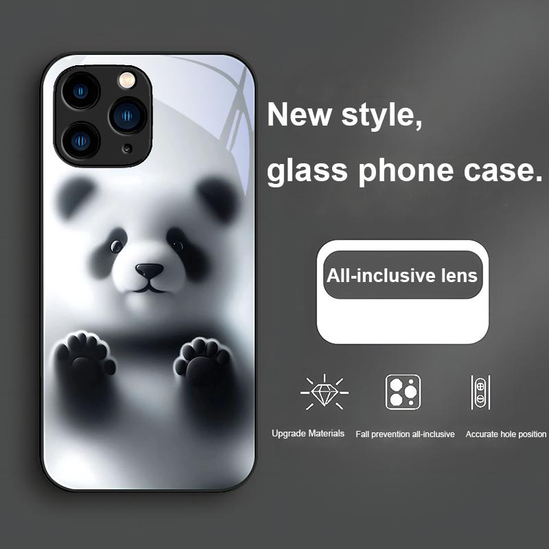Black and White Bear Purple For Iphone 16 Plus 15 14 13 12 Mini 11 Pro Max X XS XR 7 8 Plus 2022 Tempered Glass Phone Case