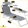 Folding Garden Beach Lounger with Roof, Pool Sunbathing Bed, Gray