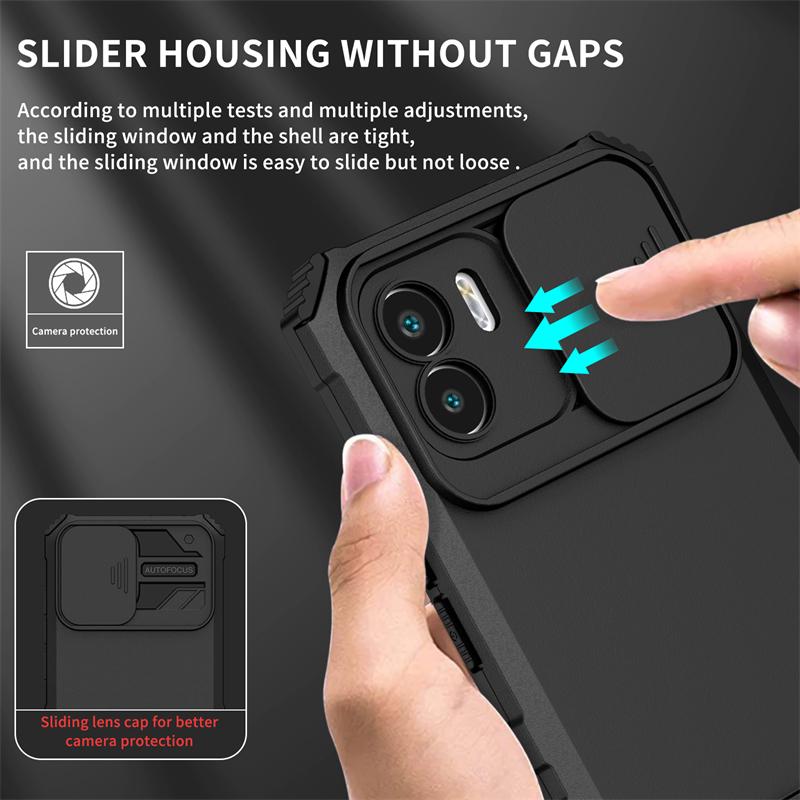 For Xiaomi Redmi A1 Case Slide Camera Protection Kickstand Holder Phone Cases For Redmi A1 A 1 RedmiA1 1A 6.52 Armor Back Cover
