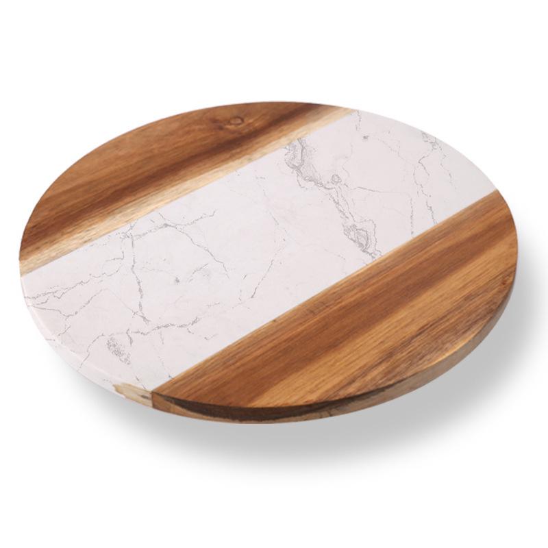 Round Marble & Acacia Wood Cake Turntable and Cutting Board Round