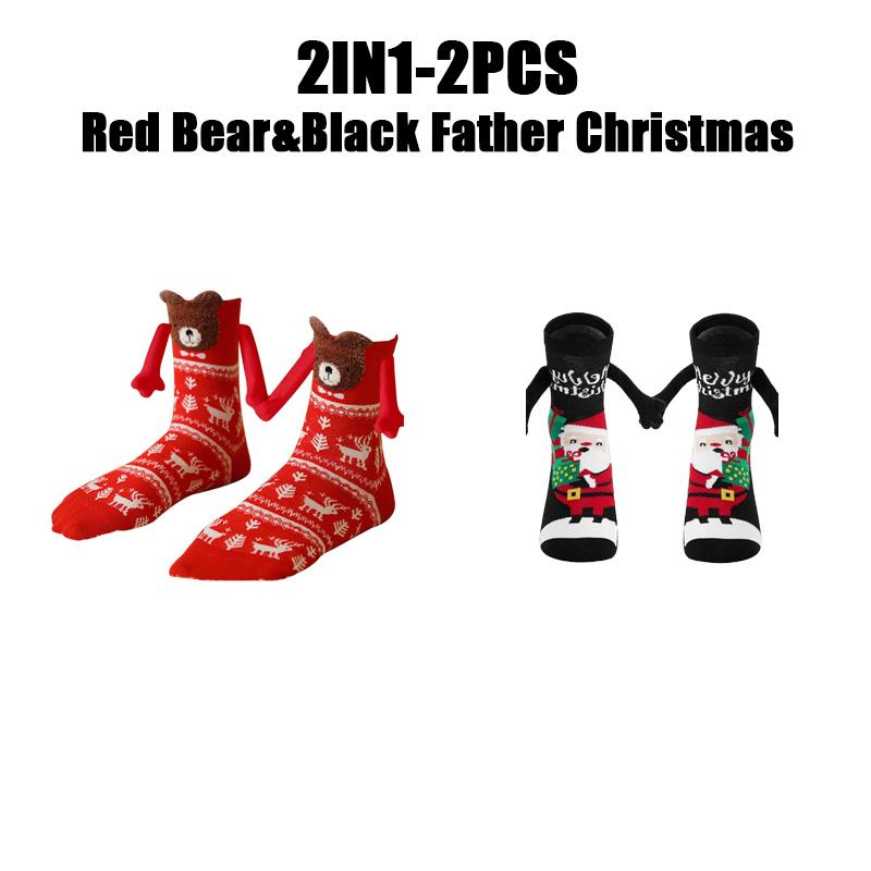 12PCS Christmas Socks Fall and Winter Cotton Magnet Hand-holding Socks Mid-calf Socks Cute Couple Socks Cartoon Christmas Socks