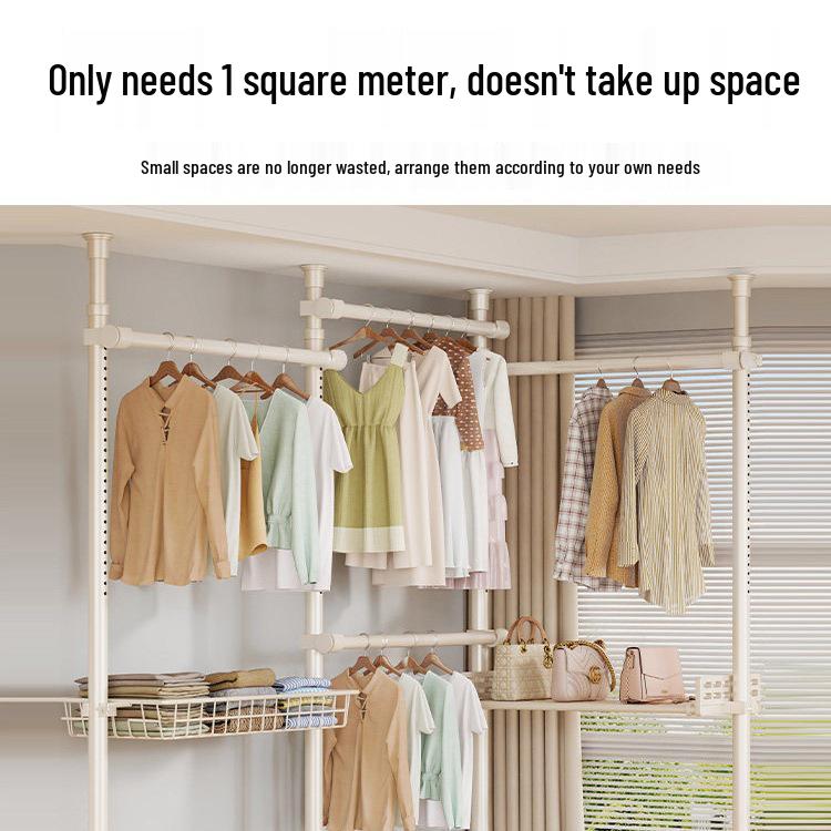 Floor-Standing Clothes Rack: Bedroom Hanger, Retractable Drying Rod, Coat & Hat Rack.