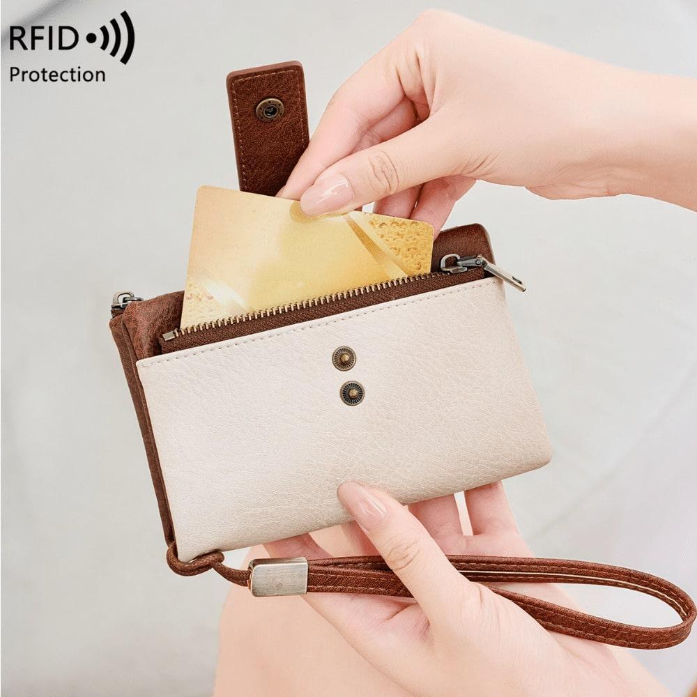 New RFID anti-theft women's wallet multi-function short wallet retro large-capacity change bag