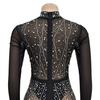 Combinaison en maille à manches longues pour femme avec design strassé