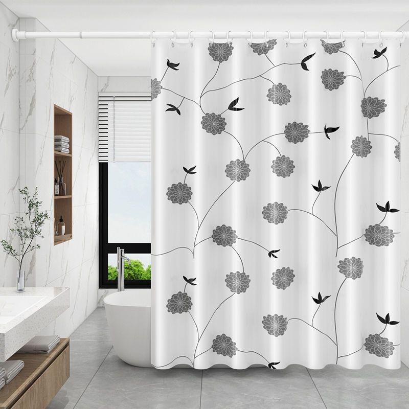 Shower Waterproof Bathroom Curtain Black Peony Kitchen Balcony Partition Bedroom