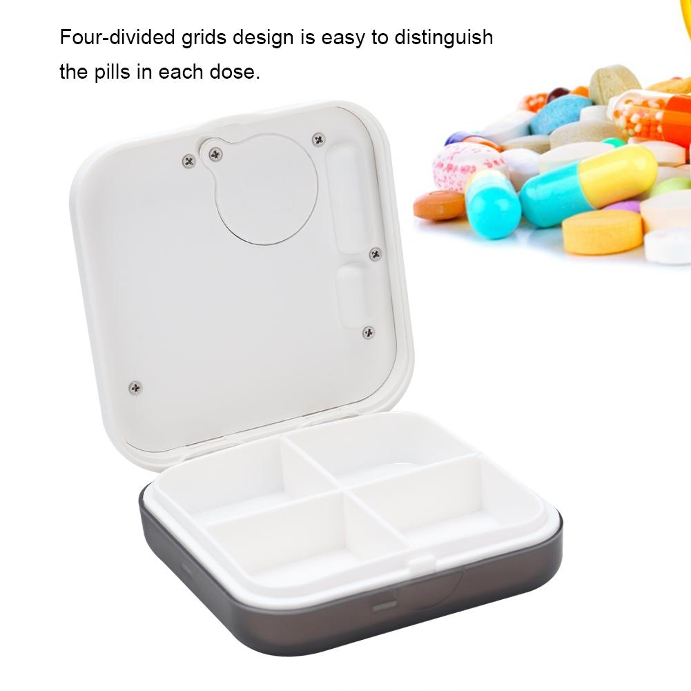 4 Grid Daily Medicine Tablet Pills Storage Box Organizer Case Container with Timer (White Grey)