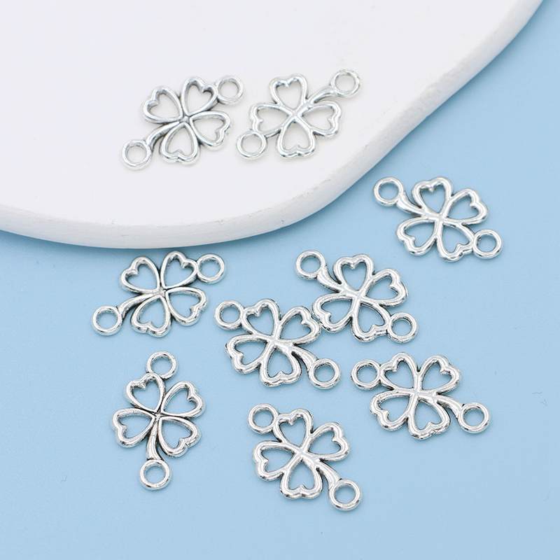 20Pcs Antique Silver Plated Clover Flower Charm Connectors For Jewelry Making Bracelet Findings Accessories Diy