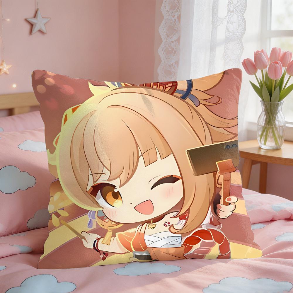 Yoimiya Cute Genshin Impact Cushion Cover Square Short Plush Pillow Case Living Room Sofa Home Decor Funda X