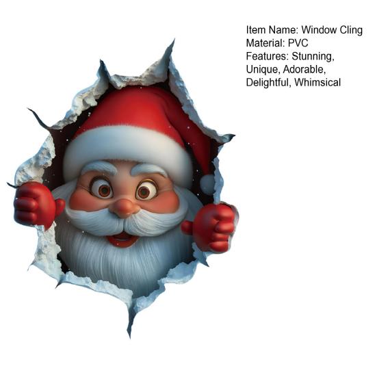 Santa Cracked Wall Decal Christmas Self-Adhesive Static Clings PVC Stickers for Car Window Room Wall Decor