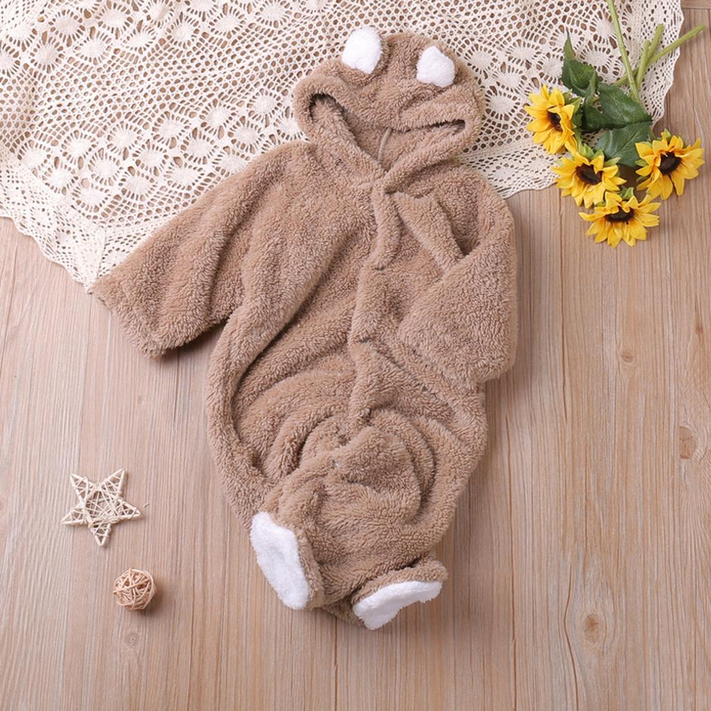 Kids' Coral Fleece Romper - Color Hooded Onesie