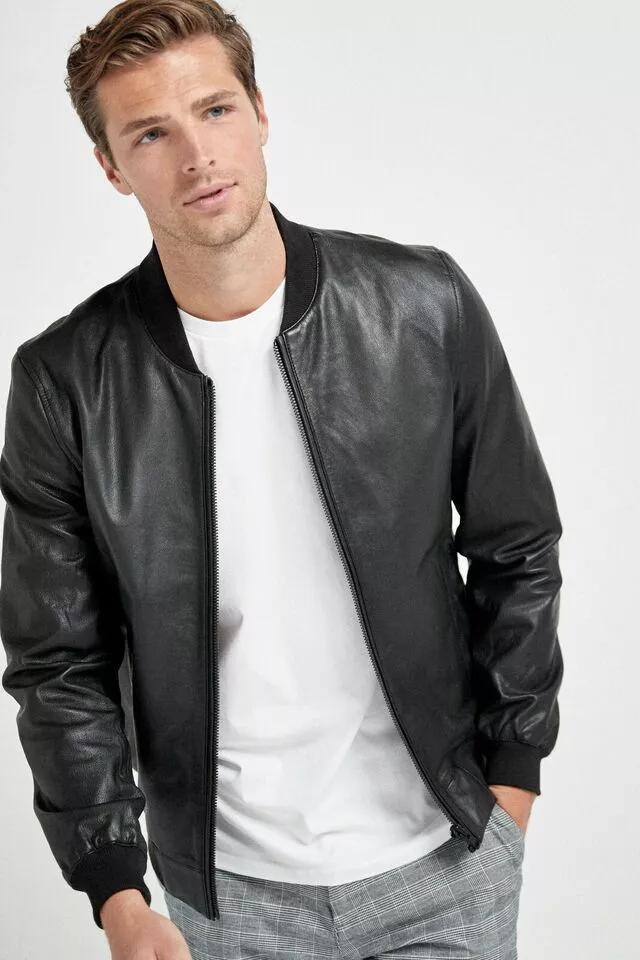 Stylish Casual Biker Wear Fit Black Leather Jacket Men Bomber Pure Lambskin Handmade
