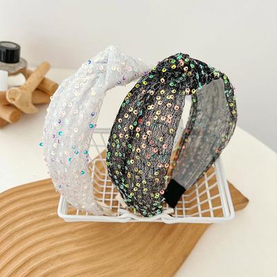 Wide Brim Headband Fashion Sequin Gauze Hair Accessories Hoop Female Knotted Hair Hair Band