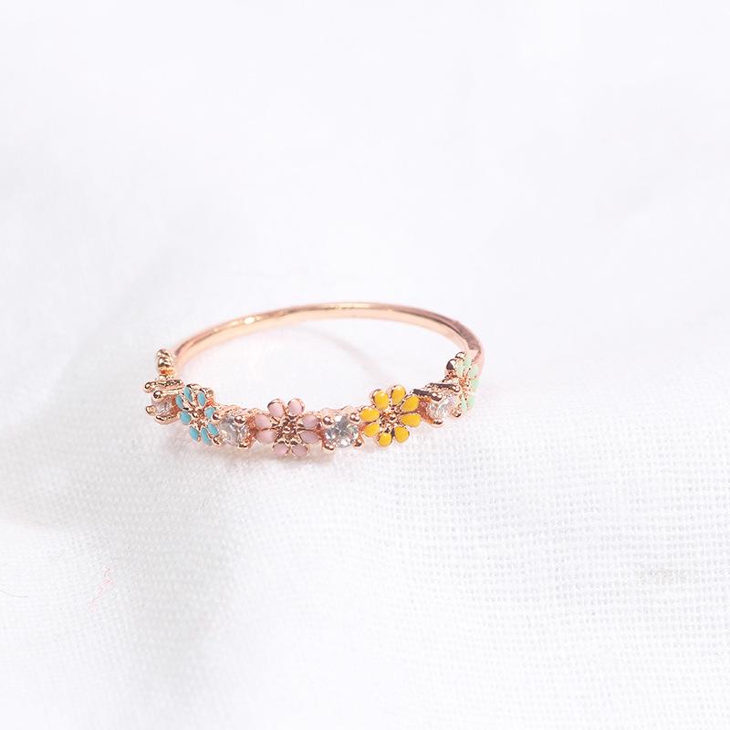 Multi-Color Daisy Zircon Flower Ring for Women - Sweet & Cute Korean Style