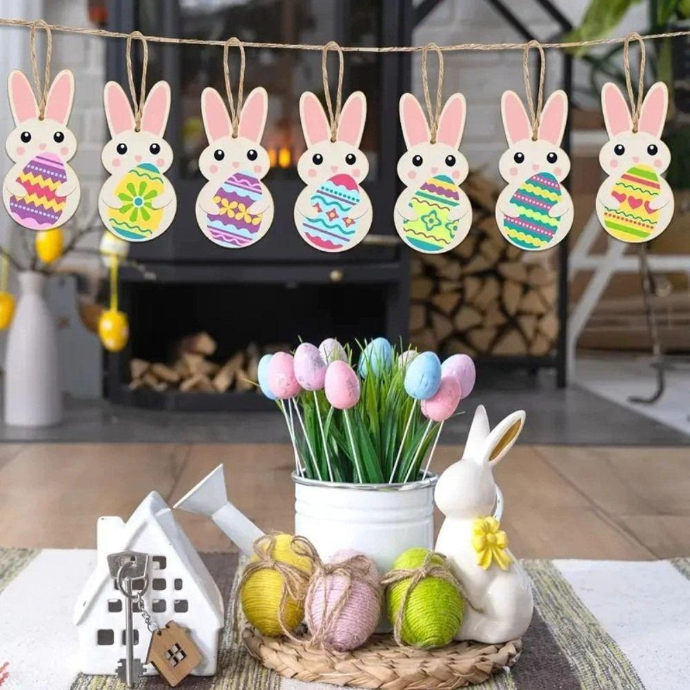 24pcs/set Unfinished Easter Rabbit Craft DIY Color Blank Bunny Wood Slices  Easter Party Crafts