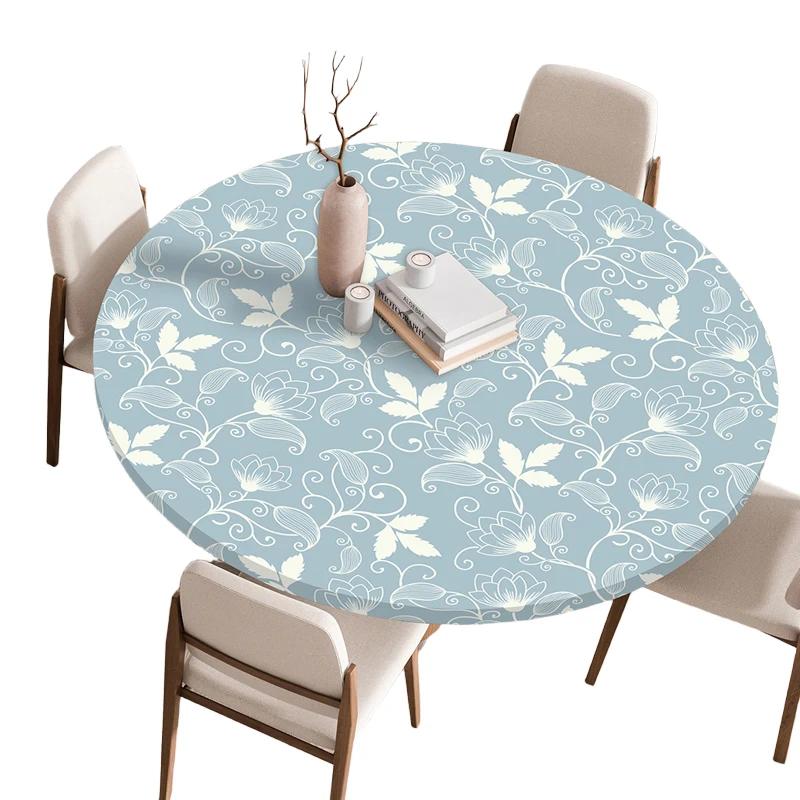 Round Table Cover for Kitchen Dining Table Waterproof Stretchable Tablecloth Stain-Resistant Round Table Mat Wedding Party Home