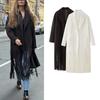 Fall and Winter New Women's Clothing Fashion Wind Lapel Long Sleeves Loose One Button Tassel Mid Length Long Length Woolen Outwear