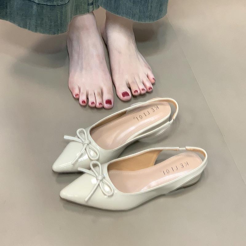 Fashion Versatile Womens Sandals with Anti Slip Slim Heel Close Toes Elastic Band Bow Summer Outdoor PU Fashion Sandals