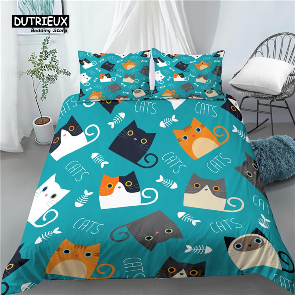 

Роскошное 3D мультяшное постельное белье с принтом кота для дома, 2/3 предмета, удобный пододеяльник, наволочка, комплекты постельного белья, размер Queen и King, размер EU/US/AU EU single(135x200cm)