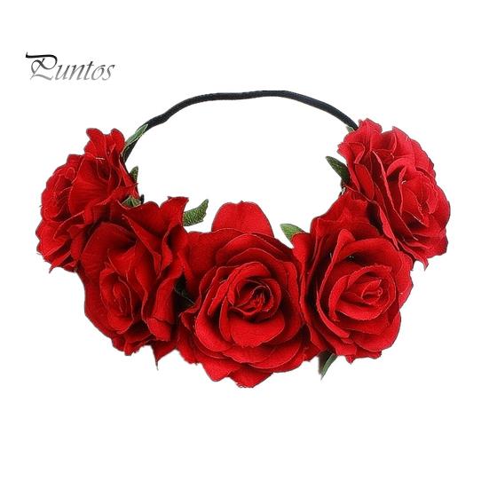 

Повязка на голову с розами, обруч для волос ручной работы с 5 искусственными розами, высокая эластичная конструкция, обруч для волос в стиле бохо, праздничный декор красный