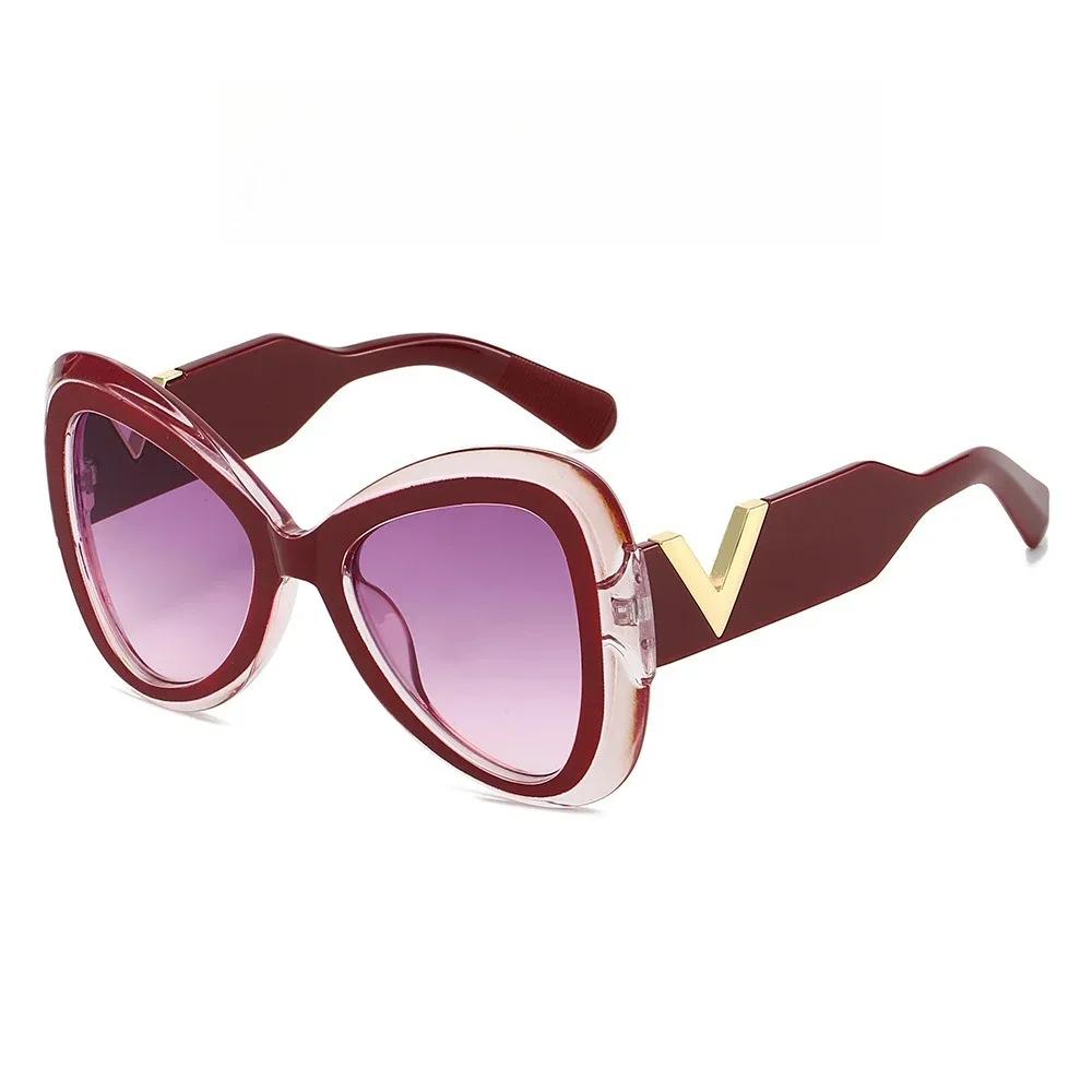 New Fashion Large Frame Women'S Butterfly Sunglasses Personalized V-Shaped Uv Resistant Premium Glasses Outdoor Sun Protection