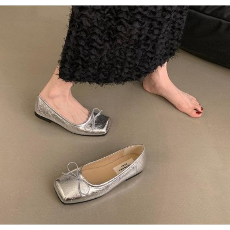 

Fashion New Style Luxury Fashion Butterfly-Knot Ladies Flat with Shoes Female Slides Footwear Shallow Ballet Flats Dance Shoes for Women 40 серебряный
