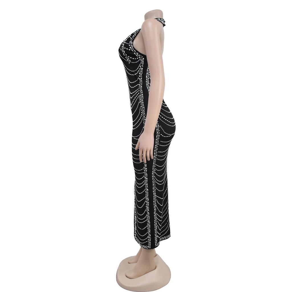 Sexy Figurbetontes Langes Damenkleid mit Strasssteinen