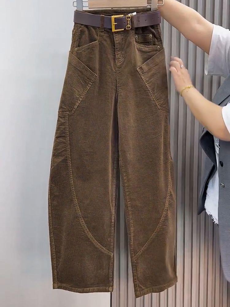 Winter 2025 Women's High Waist Retro Corduroy Slimming Wide Leg Floor-Length Pants