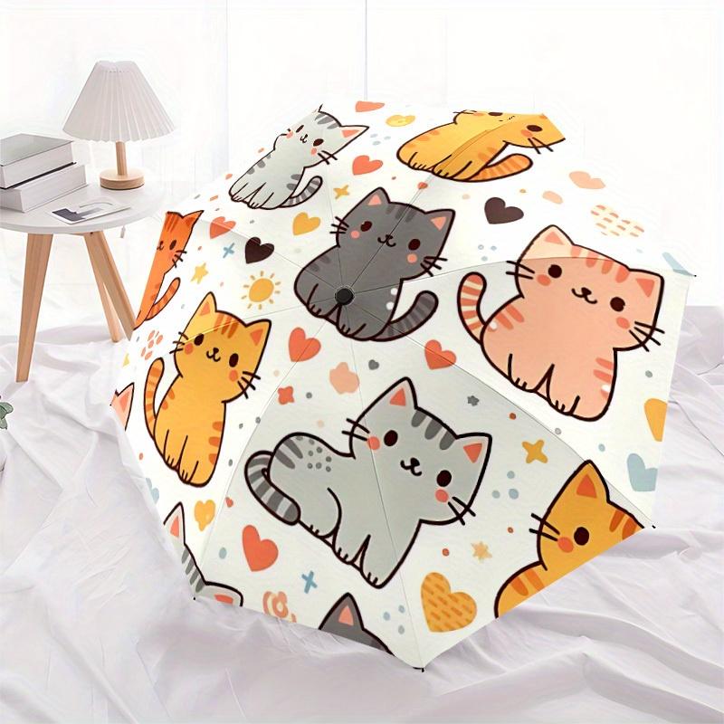 1pc Cats Hearts Automatic Open/Close Umbrella with One Touch Button,, Windproof Design   Lightweight Portable Umbrella for Women & Men6022