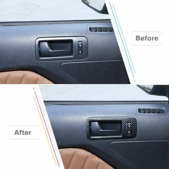 2pcs Interior Door Handle Frame Trim Cover For Ford Mustang 2004-14 Carbon Fiber