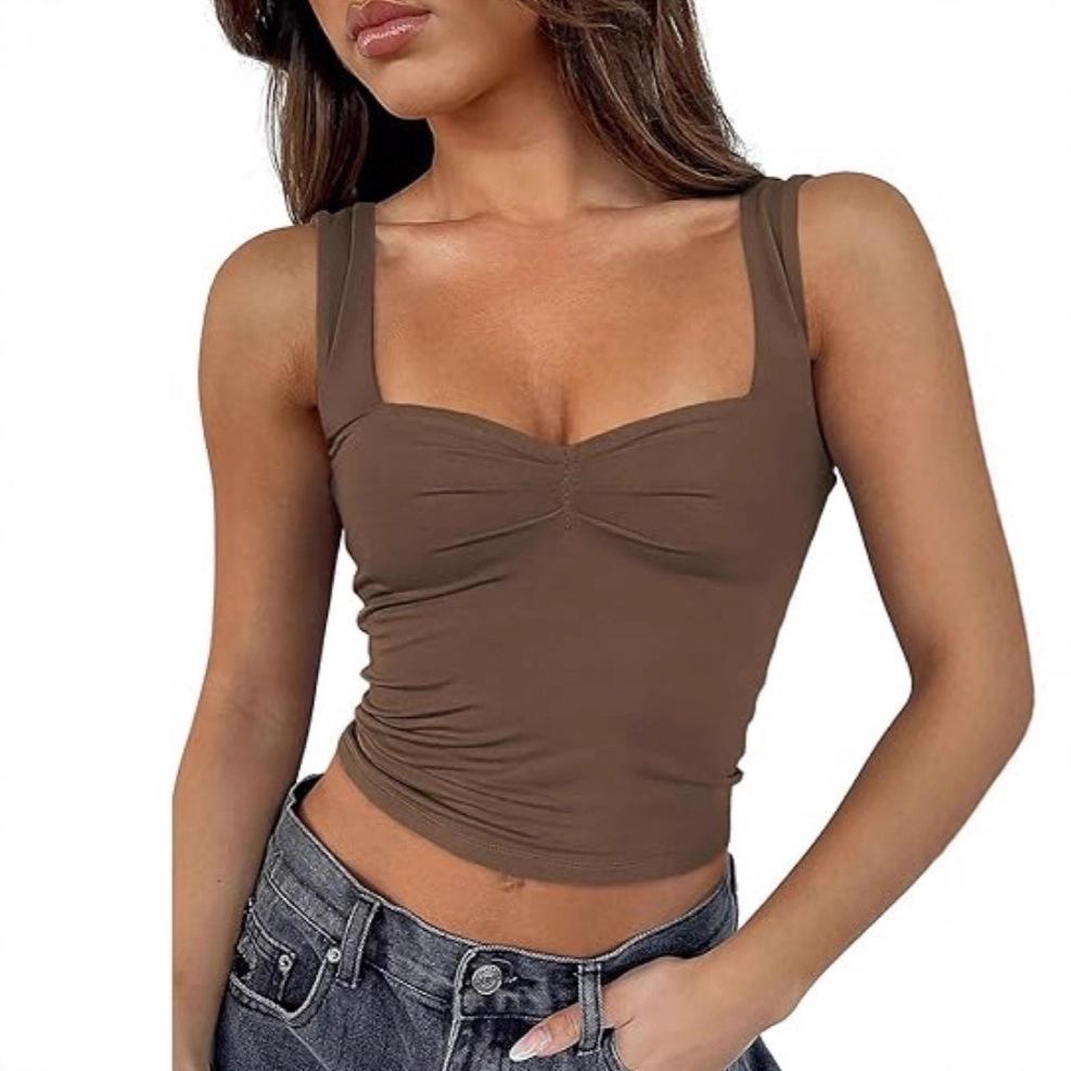 Ziyuan Y2K Spicy Girl Square Neck Backless Camisole - Slim Fit Solid Color Tank Top