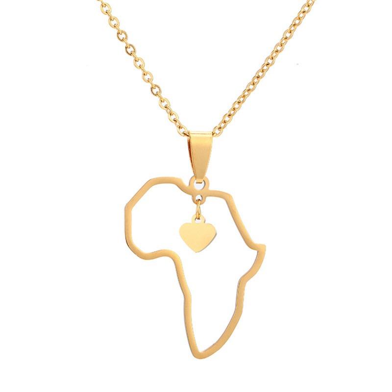 Fashion European Style Hollow Heart African Map Stainless Steel Pendant Necklace
