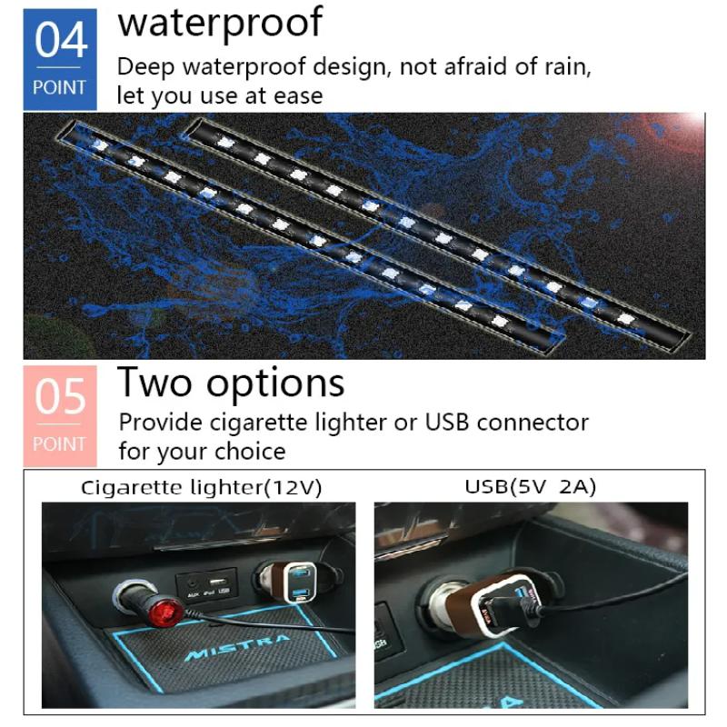 LED Car Foot Light Ambient Lamp With USB Wireless Remote Music Control Multiple Modes Automotive Interior Decorative Lights