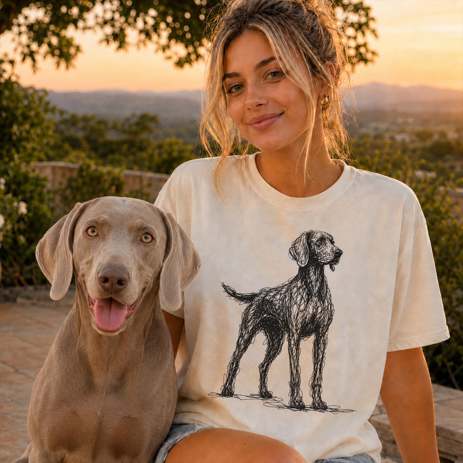 Weimaraner Line Art Shirt, Minimalist Scribble Weimaraner Sketch Tee, Abstract Dog T-Shirt, Weimaraner Mom Gift, Artsy Dog Tee L