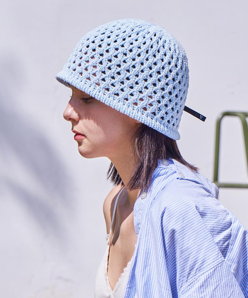 Bajal Vz Long Label Punched Knit Bucket Hat Sky